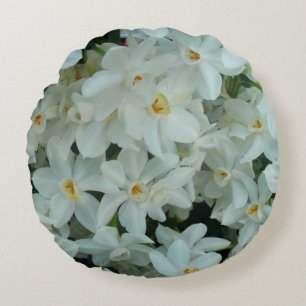 Almofada Redonda Narciso Branco Delicado de Paperwhite Flores