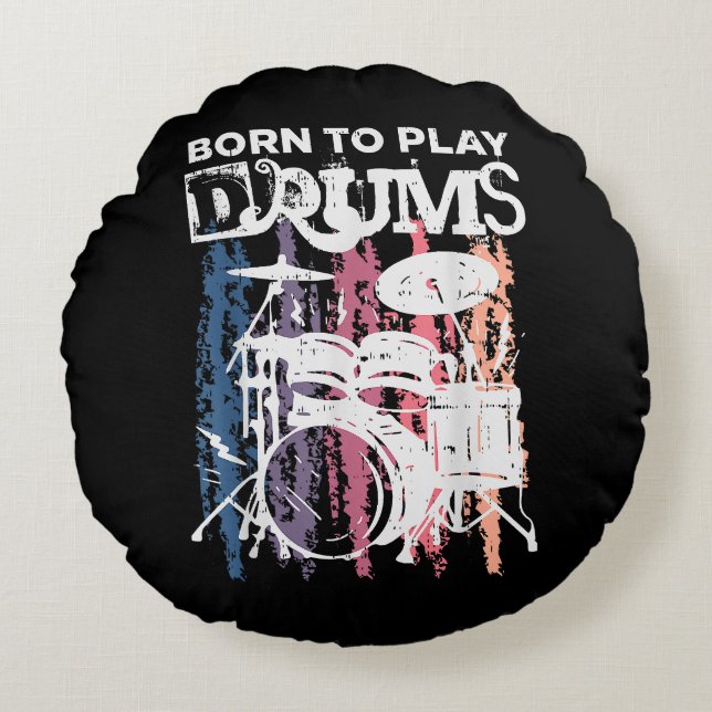 Almofada Redonda Nascer Para Tocar Drumm Drumming Rock Music Banda  (Frente)