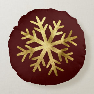Almofada Redonda Natal com Floco de Neve de Ouro