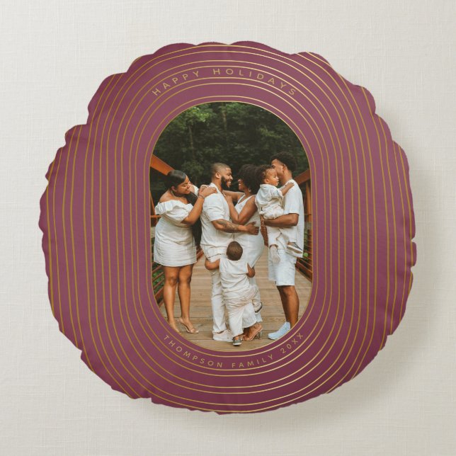 Almofada Redonda Natal da família de fotos personalizadas de quadro (Frente)