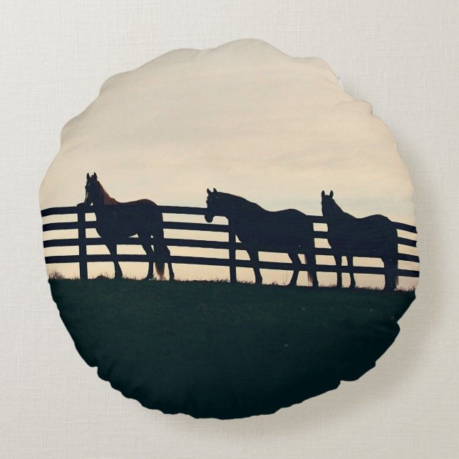 Almofada Redonda Natal de Trotting Horse (Verso)