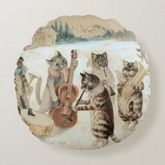 Almofada Redonda Natal dos Gatos ao Estilo Louis Wain