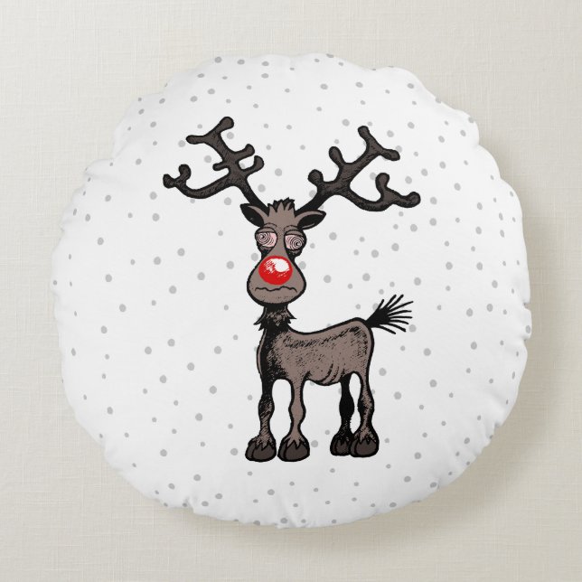 Almofada Redonda Natal estressante com Rudolf (Frente)