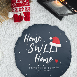 Almofada Redonda Natal lar doce lar chapéu do Papai Noel nome da fa