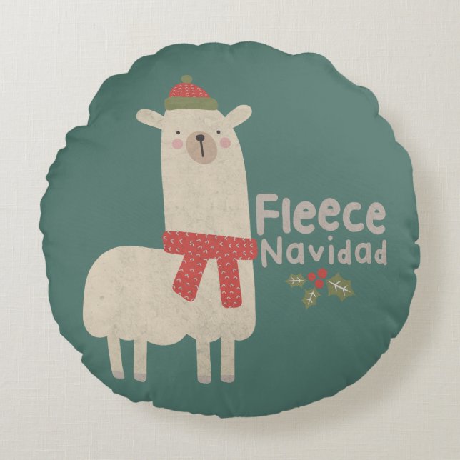 Almofada Redonda Natal Llama Pun: Fleece Navidad (Frente)