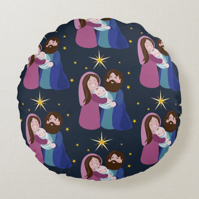 Almofada Redonda Natal Natividade (Frente)
