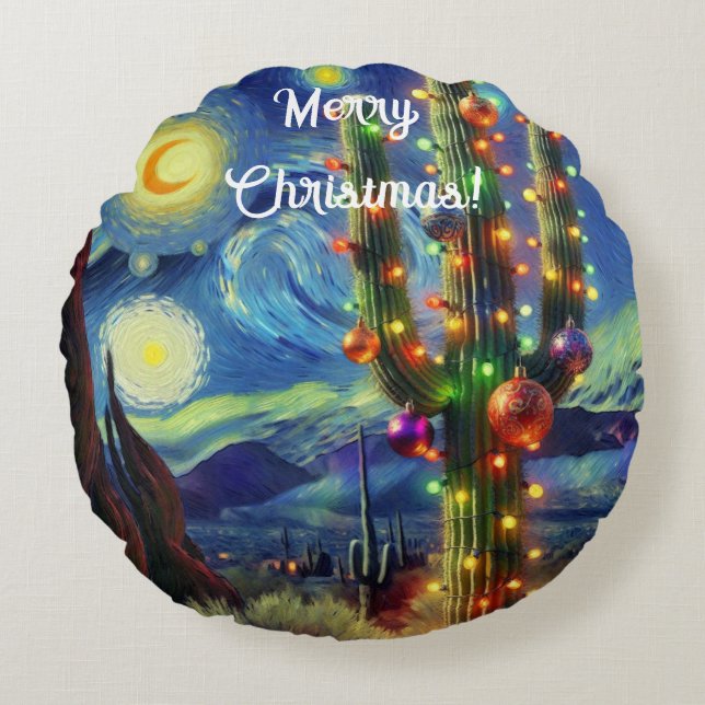 Almofada Redonda Natal no Desert Saguaro Cactus Magnet (Frente)