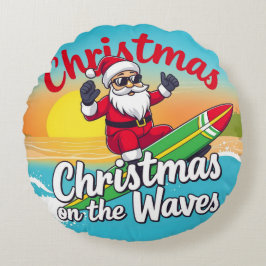 Almofada Redonda Natal no Design de Papai noel de Ondas