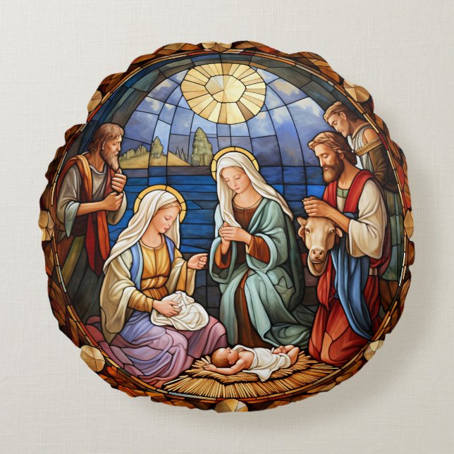Almofada Redonda Natividade de Natal  (Frente)