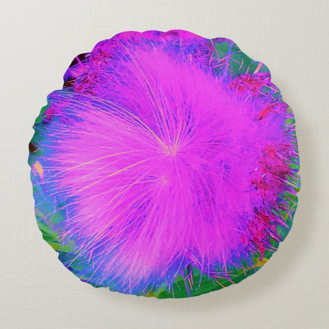 Almofada Redonda Natureza Psicodélica Milkweed Roxo Ultra-Violeta (Frente)