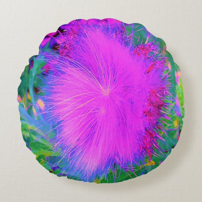 Almofada Redonda Natureza Psicodélica Milkweed Roxo Ultra-Violeta (Frente)