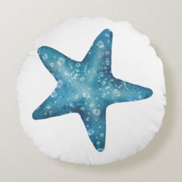 Almofada Redonda Nautical Watercolor Blue Starfish
