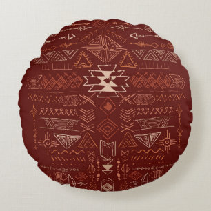 Almofada Redonda Navajo Aztec: Padrão Étnico De Doodle.