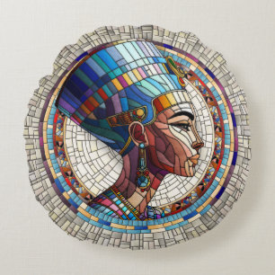 Almofada Redonda Nefertiti egípcio - Arte mosaica