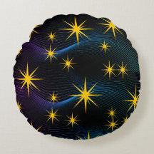 Almofada Redonda Neon Golden Stars Cosmic Wave