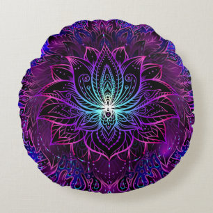 Almofada Redonda Neon Lotus Flower Boho Impressão