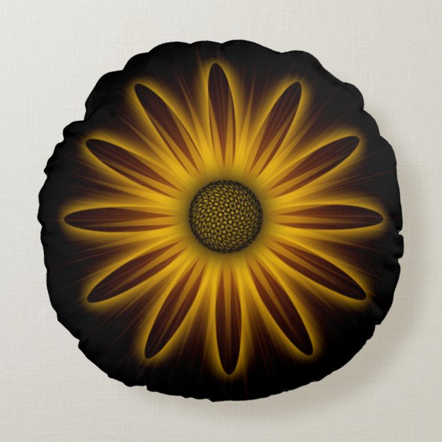 Almofada Redonda Neon Sunflower Design On Black   (Frente)