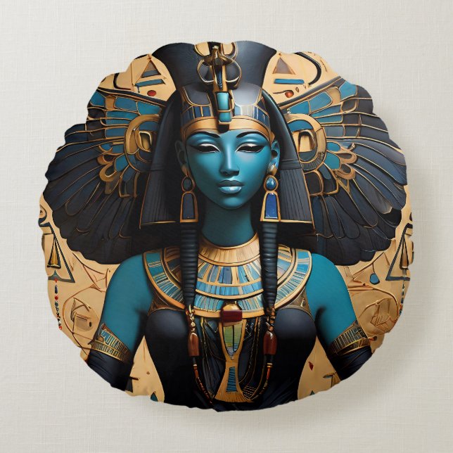 Almofada Redonda Nephthys, a deusa do luto (Frente)