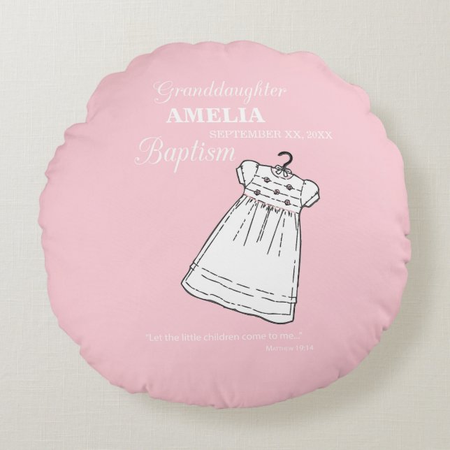 Almofada Redonda Neta, palhaço de batismo personalizado a rosa (Frente)