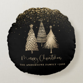 Almofada Redonda Neve Dourada de Árvore de Natal elegante