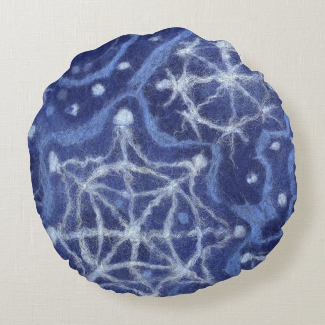 Almofada Redonda Neve Flocos de Neve Flocos de Neve Flursos Ano Nov (Verso)