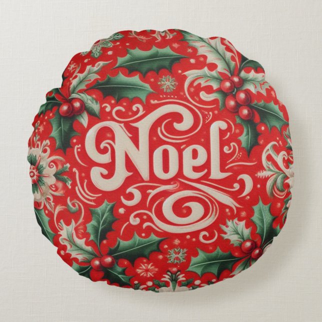 Almofada Redonda Noel Vermelho e Verde Natal (Frente)