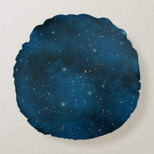 Almofada Redonda Noite Estrelada Azul e Dourada