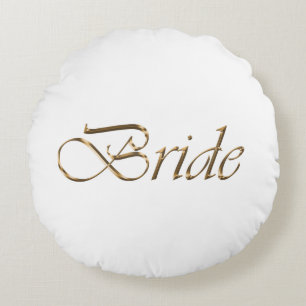 Almofada Redonda Noiva, guião dourada, elegante branco chic