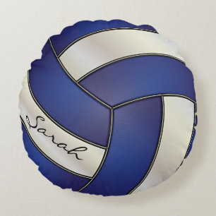 Almofada Redonda Nome azul escuro & branco do voleibol DIY do
