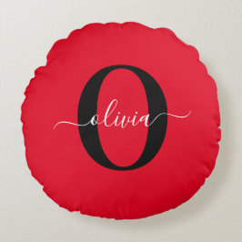 Almofada Redonda Nome com Letra de Monograma Personalizada Vermelho