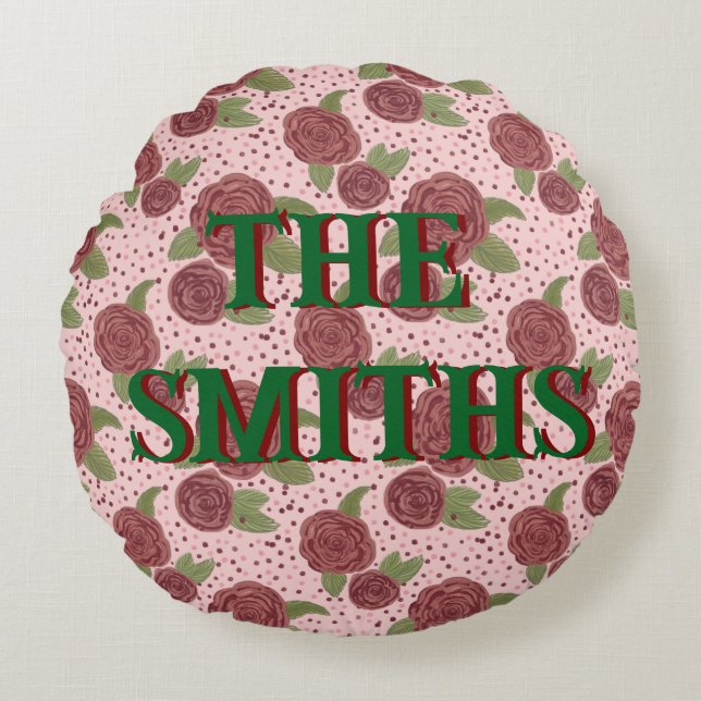 Almofada Redonda Nome da família Cushion Floral Home Decor (Frente)