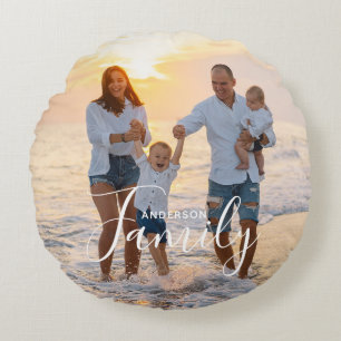 Almofada Redonda Nome da Família Personalizada de Modelo de Foto Mo