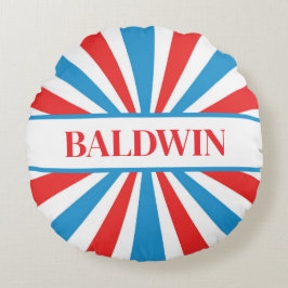 Almofada Redonda Nome da família Red, White e Blue Sunburst