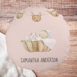 Almofada Redonda Nome de Criança Rosa Pastel de Beleza Moderna