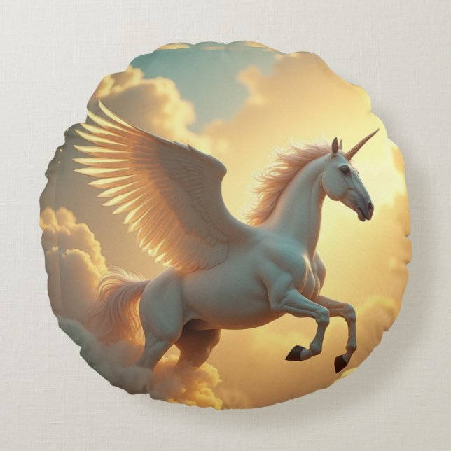Almofada Redonda Nome do Monograma do Unicórnio Céu Mágico (Frente)