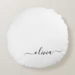 Almofada Redonda Nome do Monograma Girly de Script Moderno Branco N<br><div class="desc">Travesseiro de Pouf de Nome Simples de Script Preto e Branco. O travesseiro faz o doce e perfeito presente de 16 anos,  casamento,  chá de panela,  chá de fraldas ou festa de solteira para alguém que decora seu quarto em ouro rosa.</div>