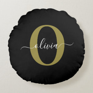 Almofada Redonda Nome do Script Monograma Personalizado Branco Pret