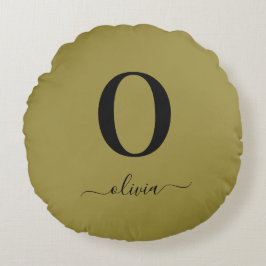 Almofada Redonda Nome do Script Monograma Personalizado Dourado E P