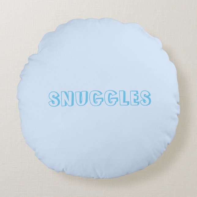 Almofada Redonda Nome do Snuggets personalizado ou texto azul claro (Frente)