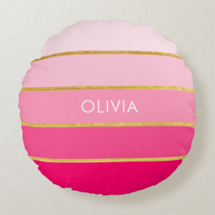 Almofada Redonda Nome Dourado e cor-de-rosa brilhante personalizado