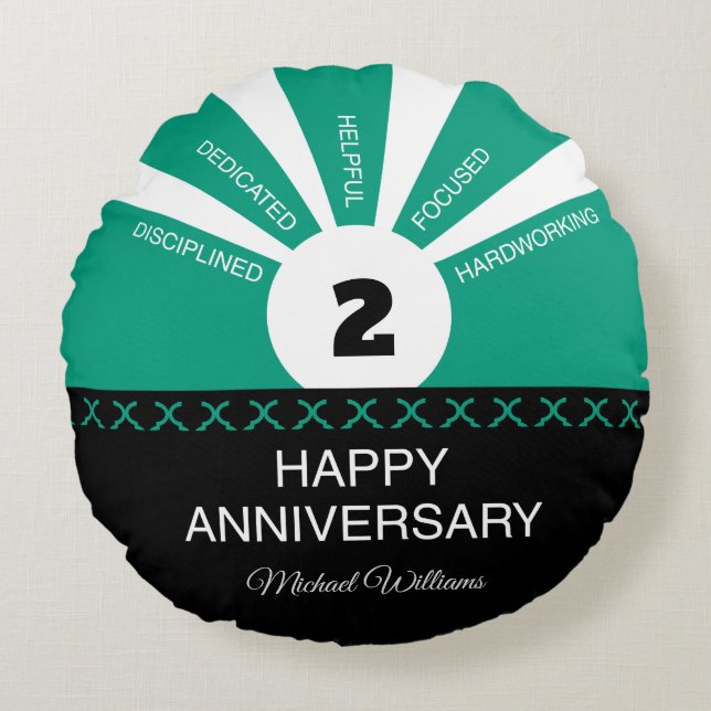 Almofada Redonda Nome e ano personalizados, Aniversário do funcioná (Frente)
