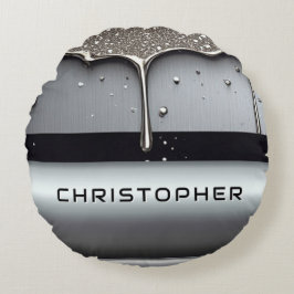 Almofada Redonda Nome Personalizado Com Metal Líquido Gotejando