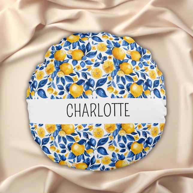 Almofada Redonda Nome Personalizado de Fruta Tropical Padrão de Lim (Criador carregado)