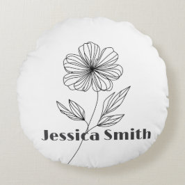 Almofada Redonda Nome personalizado Desenho da Linha de Flor Minima