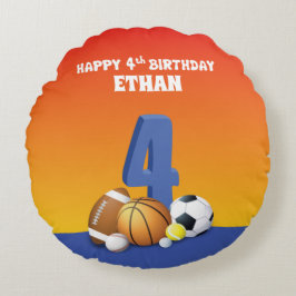 Almofada Redonda Nome Personalizado Menino 4º Aniversário Esportivo