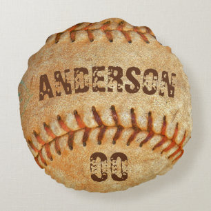 Almofada Redonda Nome personalizado & número Branco Basebol
