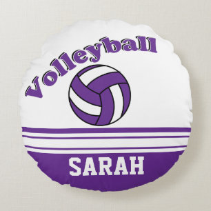 Almofada Redonda Nome roxo e branco do voleibol DIY