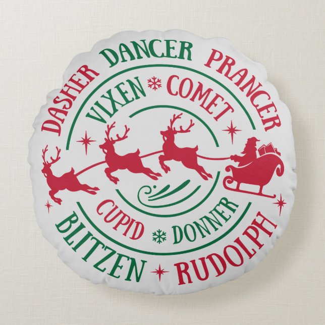 Almofada Redonda Nomes de Reindeers Arredondar Arte Word (Frente)