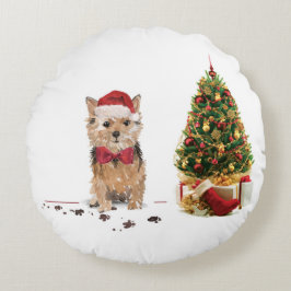 Almofada Redonda Norfolk Terrier Engraçado Cachorro de Natal com Ár
