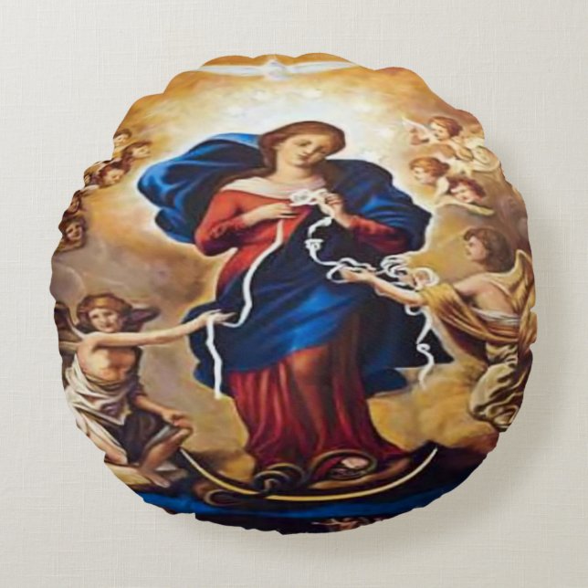 Almofada Redonda Nossa Senhora Desatadora dos Nós (Frente)